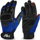 ADM. ADM Gants Moto Scooter En Cuir Homologués CE + Logo Motard Équipement Souple & Respirant - Bleu & Noir