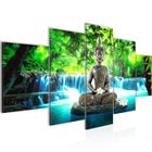 Runa art Tableau Décoration Murale Cascade Bouddha 150x75 cm - 5 Panneaux Deco Toile Prêt à Accrocher 503553b