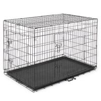 48"Cage pour chien et chat à double porte avec séparateurs et plateau en plastique, pliable, noir