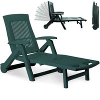 Chaise longue Zircone pliable vert plastique PVC dossier réglable 5 positions 2 roues bain de soleil jardin terrasse extérieur