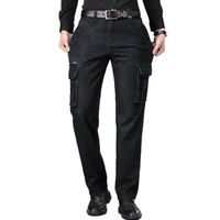 Pantalon Cargo en Jeans Homme Multipoches Coupe Droite Pantalon Exterieur Couleur Unie Automne Hiver