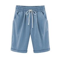 Couleur unie Pantalons cordon ceinture élastique Décontractés d'été pour Femmes Bleu
