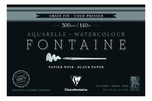 PAPIER A DESSIN Clairefontaine - 975300C - Un bloc encolle 4 cotes de papier dessin Fontaine 20 feuilles grain fin 10x15 cm 300g, Noir