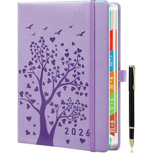 Agenda 2026 A5 Journalier Et Mensuel - Couverture Rigide, Onglets Colorés, Porte-Stylo, Poche, Élastique