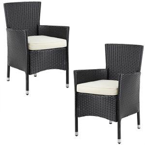 FAUTEUIL JARDIN  Set de 2 chaises de jardin en polyrotin 88 x 59 x 59 cm noir Fauteuils avec coussins 7 cm Mobilier de jardin extérieur