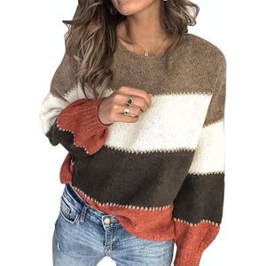 PULL Pull Femme Chaud Rayé Ample Pullover Col Rond Haut