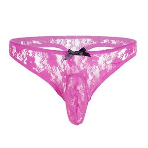 STRING - TANGA String Tanga pour Homme de bikini semi-transparente en dentelle florale Rose vif