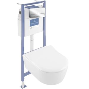 WC - TOILETTES Pack WC suspendu sans bride VILLEROY ET BOCH Avento + Bâti support ViConnect Pro + abattant + plaque chromée