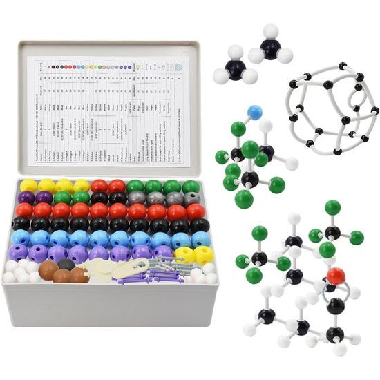 Modèle moléculaire de chimie, modèle de molécule de 472 pièces, avec boule d'atome/liaison de lien/feuille de nuage d'électrons, bâton de boule de chimie/modèle à l'échelle | FR