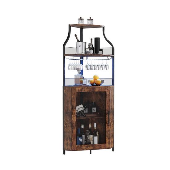 Étagère à vin murale industrielle à LED avec support en verre