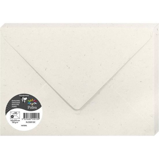 Enveloppes Clairefontaine Pollen - Format C5 (16.2x22.9cm), 120g/m², Coloris Glycine, Lot De 20, Papier Premium Lisse