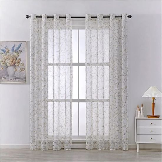 Rideau Voilage Transparent Gris Clair - 120 X 215 Cm - Oeillets Pour Tringle - Polyester Pour Salon, Chambre