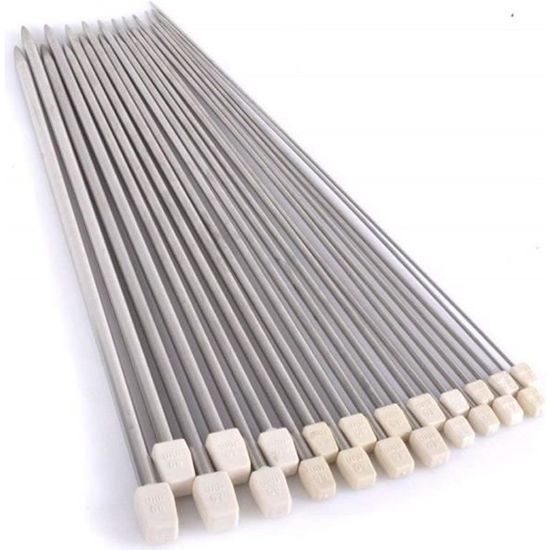 YIQI - Set De 11 Paires D'Aiguilles à Tricoter Acier Inoxydable 36 Cm - Tailles 2.0 Mm à 8.0 Mm - Pour Débutants Et Experts