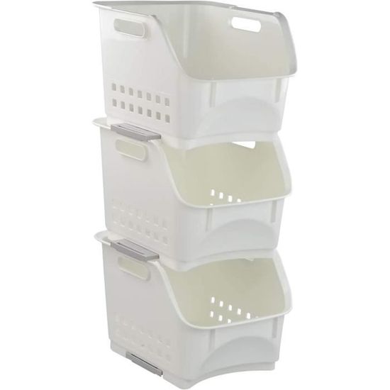 Lot 4 Grands Paniers Rangement Plastique Blanc Easymanie - 35x26x14.5cm Rectangulaires