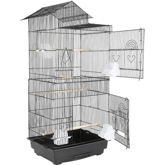 46 x 35.5 x 99CM Cage Oiseaux Volière Perruche pour Perroquet -Calopsitte élégante -Canaries Noir