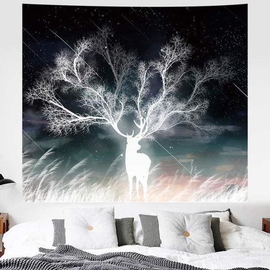 Tapisserie Murale Ciel Nocturne Lune Étoiles 102x153cm - Décoration Chambre Salon
