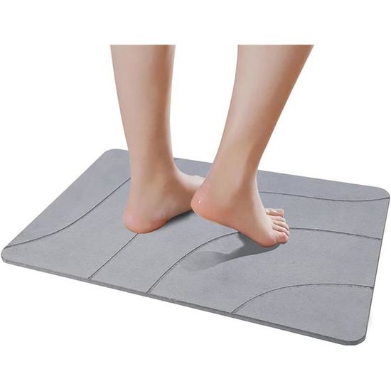 Tapis De Bain Antidérapant Diatomite Super Absorbant Microfibre 40x60cm Gris - Séchage Rapide