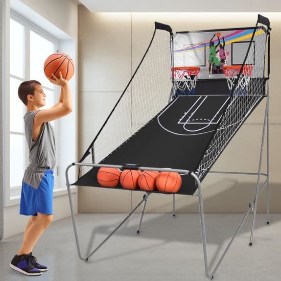 GIANTEX Panier de Basketball Pliable Électronique avec 8 Modes de Jeu, Jeu de Basketball Arcade avec 2 Paniers 4 Basket-balls