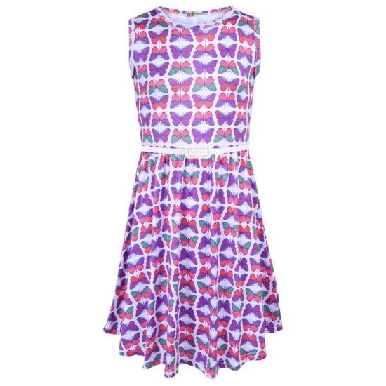 Robe Patineuse Pour Fille - Imprimé Léopard & Rose Néon - Tissu Stretch - Tailles 5 à 13 Ans