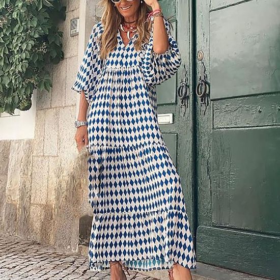Robe Profond Col V Imprimé Décontracté Maxi