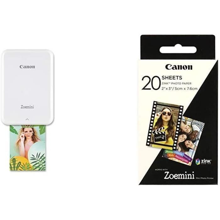 Pack Zoemini imprimante photo portable blanc + pack de 20 feuilles