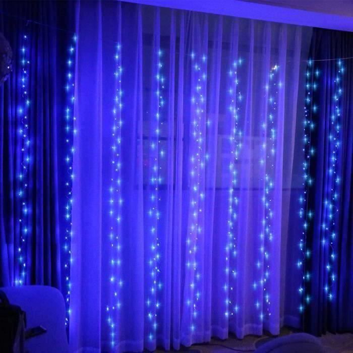 msd guirlande lumineuse rideau 3m x 2m 200-led rideau guirlande lumineuse de noël jardin mariage décor - bleu - 8 modes d\'éclair