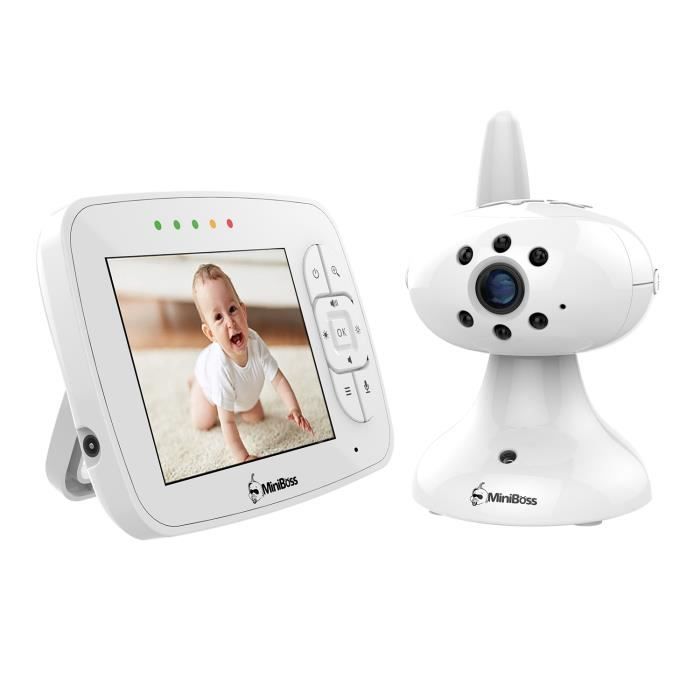 MiniBoss Bébé Moniteur Écoute bébé 3.5” Connexion Sans Fil Conversations Bidirectionnelles Vision Nocturne avec Berceuses