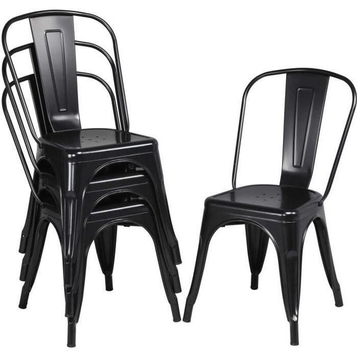 Lot de 4 Chaises en métal de Style Industriel Design Mat Noir