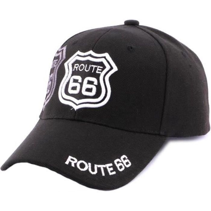 Casquette Route 66 Noire - Casquette Biker forme Baseball Design Road