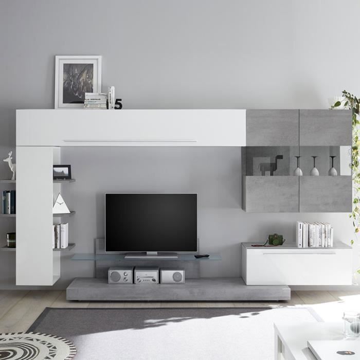 Meuble TV suspendu blanc et gris clair TARENTA Blanc L 305 x P 51 x H 200 cm