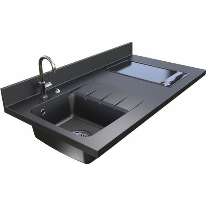 Plan de travail monobloc PlaniQuartz avec évier à gauche - 120cm NERO