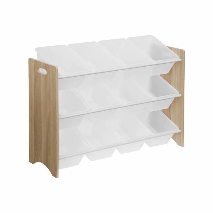 Rangement Pour Peluches 146x47x35 Cm - Meuble 3 étages En Bois Pin Avec Roulettes Pivotantes - Pour Chambre Enfant, Salon