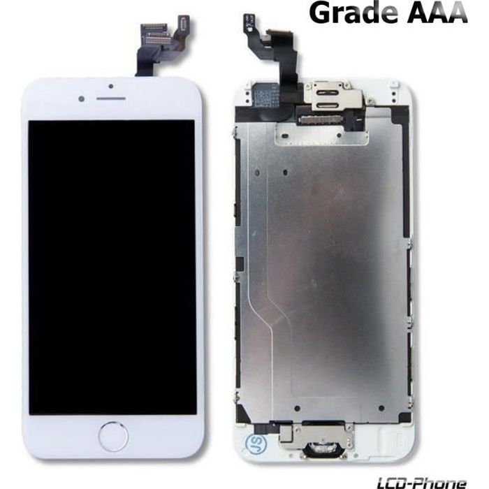 Ecran Complet iPhone 6 Plus Blanc - Pré-monté Vitre Tactile + LCD + Caméra + Bouton Home (avec verre trempé)