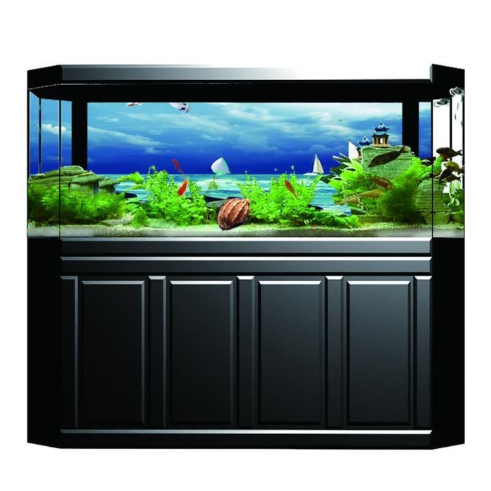 Affiche d'aquarium,PVC adhésif mer bateau voile motif aquarium fond affiche autocollant aquarium décoration(122x50cm)