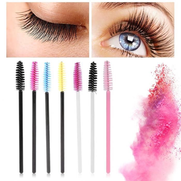 50 Pcs Jetables Cils Mascara Baguettes Eye Lash Sourcils Applicateur Maquillage Cosmétique Brush Kits D'outils, 7 Types(Blanc Noi