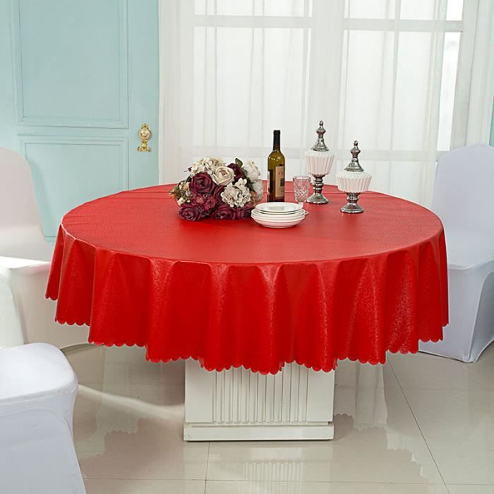 Nappe de Table jacquard Rouge Nappe Ronde 240cm Mariage Étanche À l'huile Lavage Gratuit idéal pour Maison, Restaurant