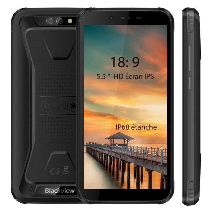 Blackview BV5500 Smartphone IP68 étanche 5,5- Écran(18:9 Ratio) 16Go 4400mAh Batterie Téléphone portable Robuste - Noir