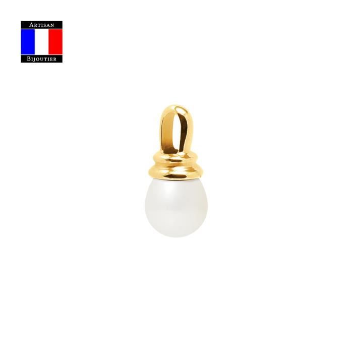 Compagnie Générale des Perles - Pendentif PRESTIGE - Véritable Perle de Culture Poire 9-10 mm - Or Jaune 18 Carats - Bijou Femme