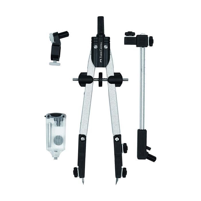Faber-Castell 32724-3A Compas de réglage rapide avec adaptateur universel, rallonge et accessoires - 4005403272432