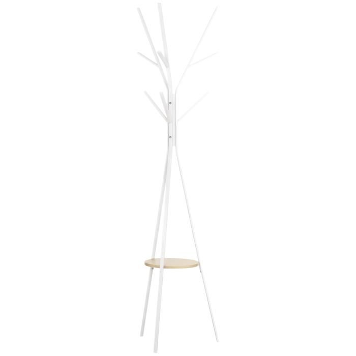 Porte-manteau trépied design contemporain branches étagère + 9 patères dim. 45L x 45l x 180H cm métal blanc 45x45x180cm Blanc
