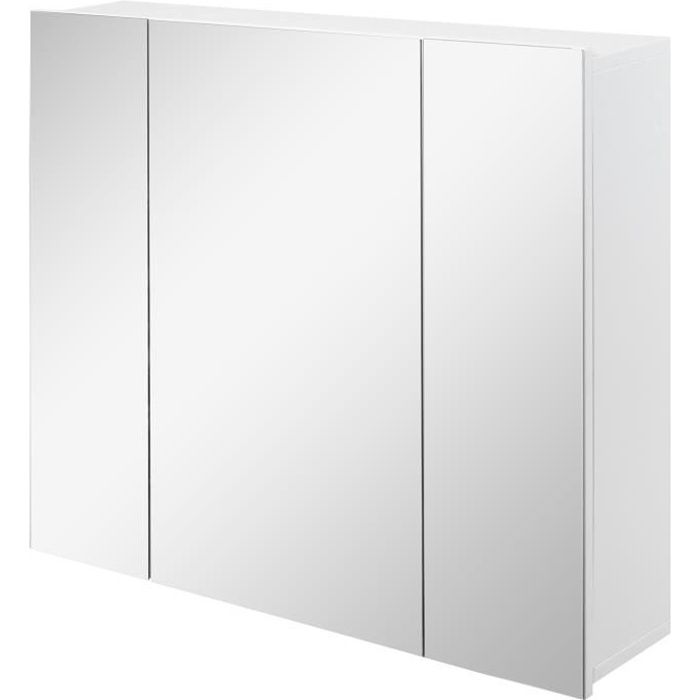 Armoire miroir de salle de bain armoire murale 3 portes 2 étagères dim. 70L x 15l x 60H cm MDF blanc 70x15x60cm Blanc