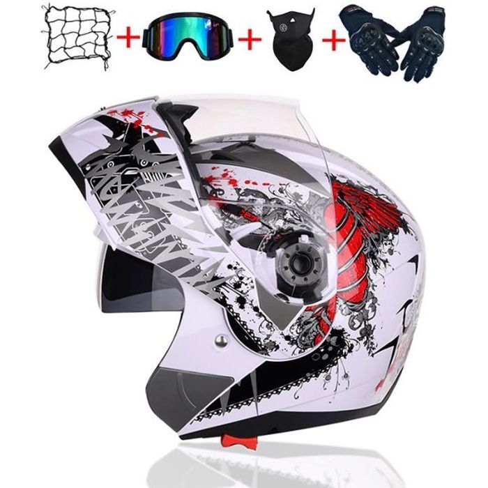 Casque Moto Modulable Intégral Homme Double Visière Casque Scooter Femme Adulte Double Visière Cadeaux 4 Pièces