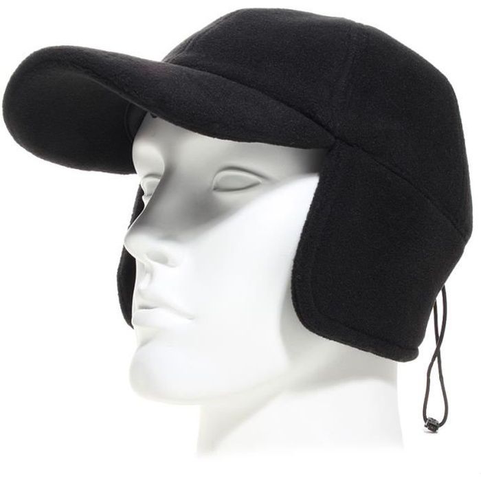 Fiebig - Casquette polaire noir et cache oreilles (59 ( Tour de tête 58-59 cm ))