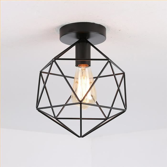 2 Pièces E27 Noir Plafonnier Lustre Métal Fil Cage Rétro industriel Luminaire pour salle à manger Cuisine Salon