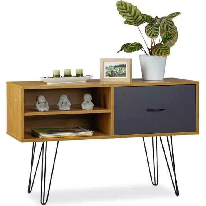 Relaxdays Console design rétro vintage table d’appoint 80s tiroir sideboard pieds métal HxlxP: 62x100x38 cm, coloré