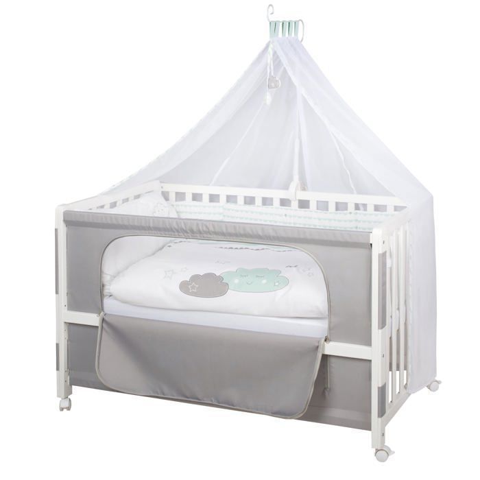 ROBA Lit Cododo Complet -Happy Cloud- 60x120 cm avec 4 roues à freins, Blanc