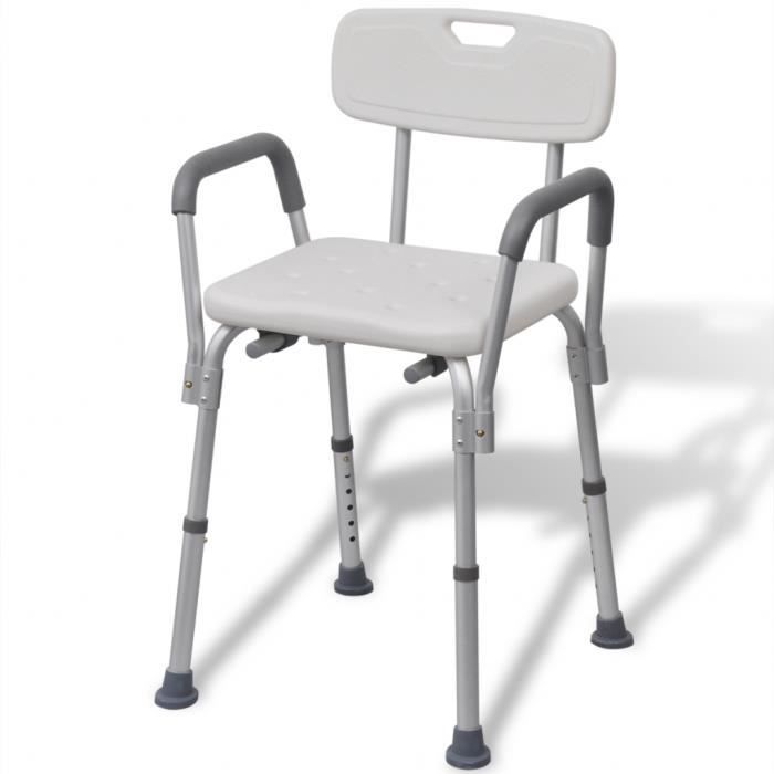 Chaise de douche cadre en Aluminium Blanc 53 x 41,5 x (72-84,5) cm Max Poids charge 100 kg pour personnes âgées/à mobilité réduite