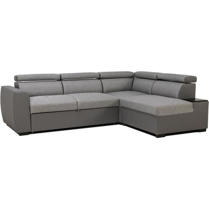 Canapé d'angle convertible réversible 4 à 5 places - PU et Tissu gris souris - L245 x P184 x H77-87