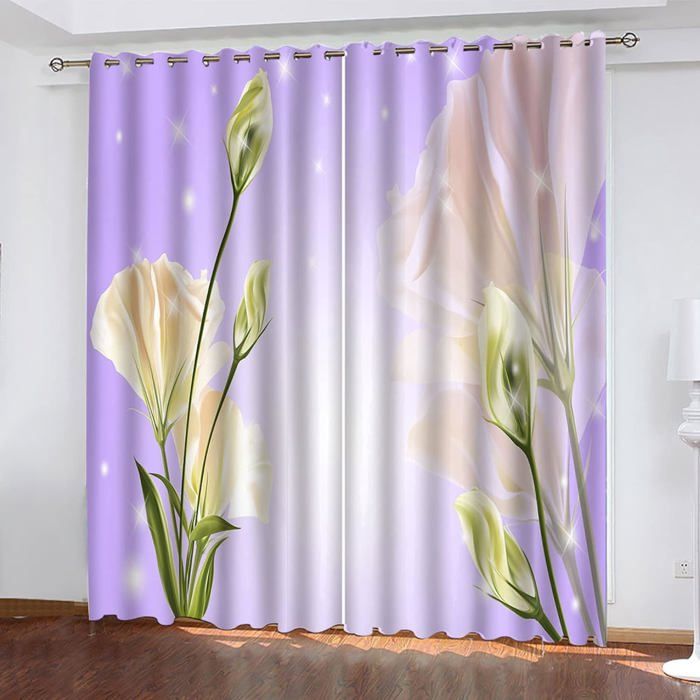 Rideaux Occultants Violet Fleuri - Lot De 2, 110x215 Cm Chacun, œillets 4 Cm - Thermique, Phonique, Impression 3D - Chambre Enfant, Salon