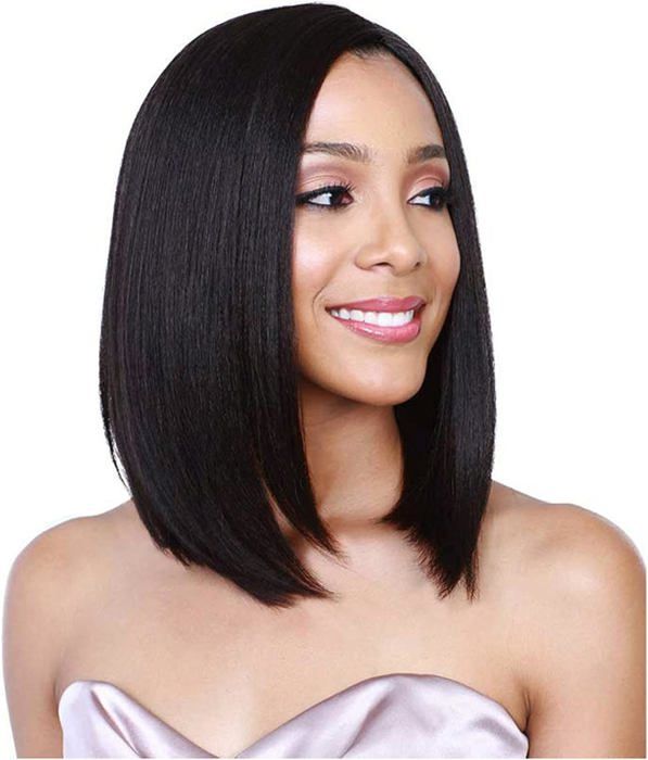 Perruque En Cheveux Naturels Noirs Courts Lisses - Bonnet Dentelle 4x4 - Longueur 20cm - Neuf